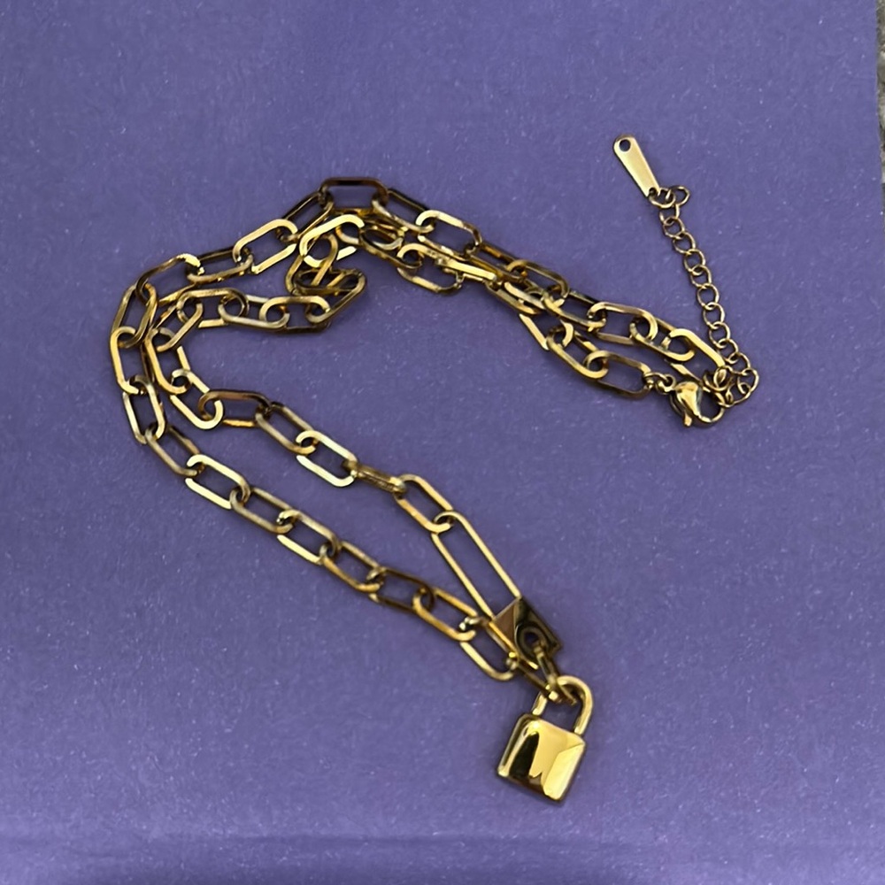 Gold Chain Necklace with Padlock